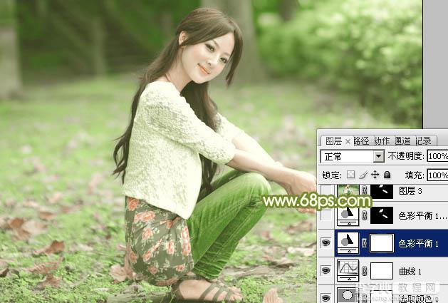 Photoshop为外景美女增加柔美的古典淡绿色14