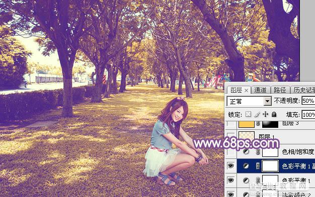 Photoshop为清爽的公园美女调制唯美的淡暖色32