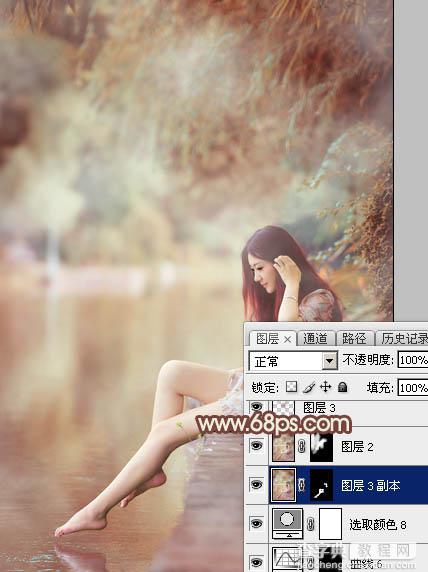 Photoshop为溪边的美女调制出漂亮的淡调红褐色30