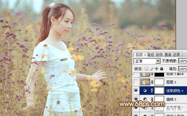 Photoshop将花草中的人物图片增加甜美的淡褐色40