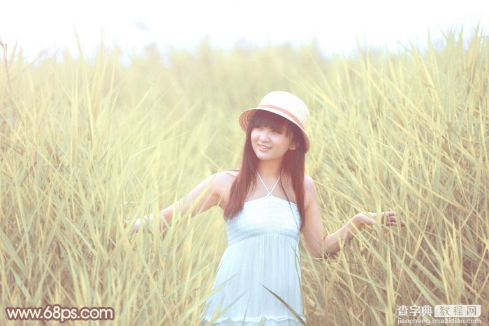 Photoshop将芦苇中的美女加上唯美的韩系淡黄色效果2