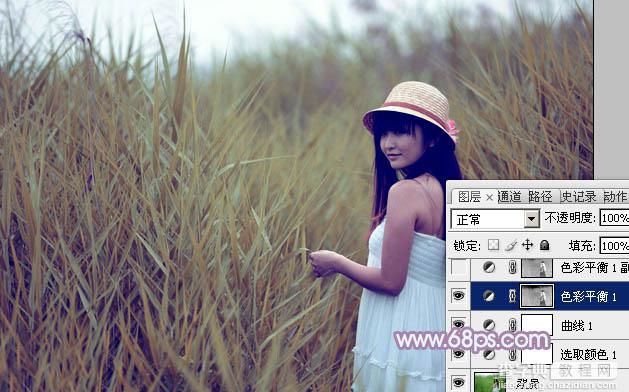 Photoshop将芦苇美女图片打造唯美的秋季冷色蓝紫色11