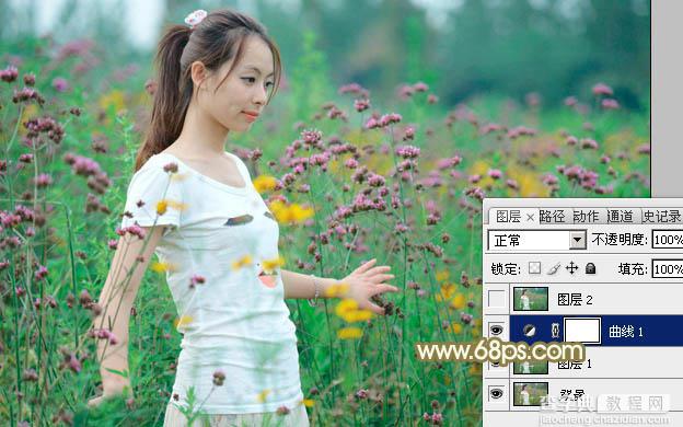 Photoshop利用Lab模式为野花中的美女加上甜美的粉色调7