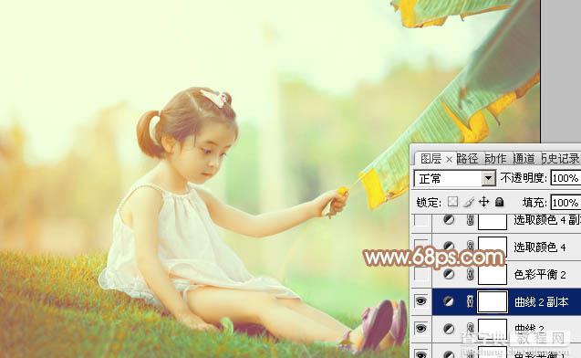 Photoshop为芭蕉叶下的女孩加上小清新黄绿色效果教程31