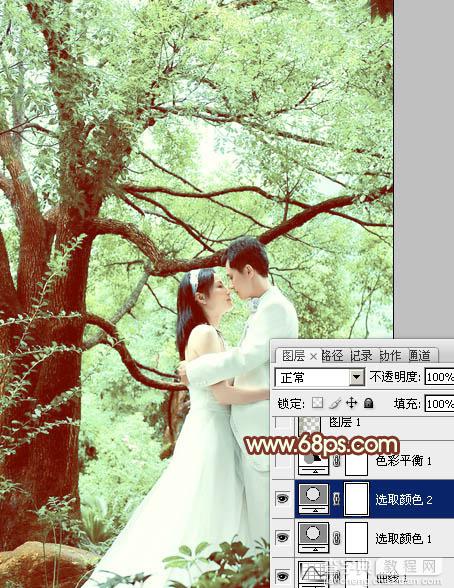 Photoshop将树林婚片调制出柔和的淡绿色15