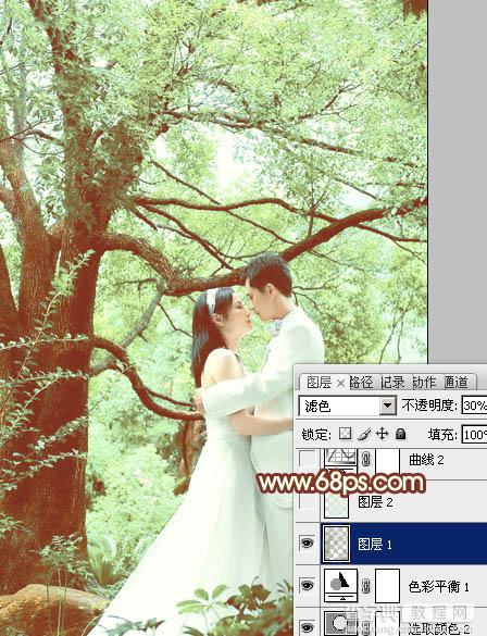 Photoshop将树林婚片调制出柔和的淡绿色20