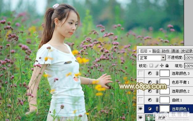 Photoshop利用Lab模式为野花中的美女加上甜美的粉色调14