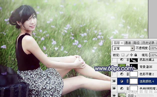 Photoshop为草地边的美女加上梦幻的淡绿色32