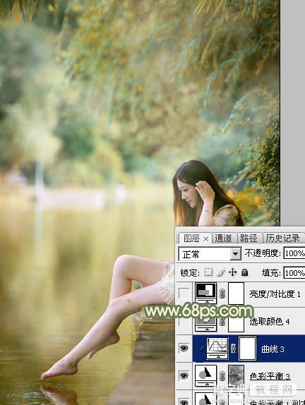Photoshop调制出非常柔美的黄青色湖景美女图片34