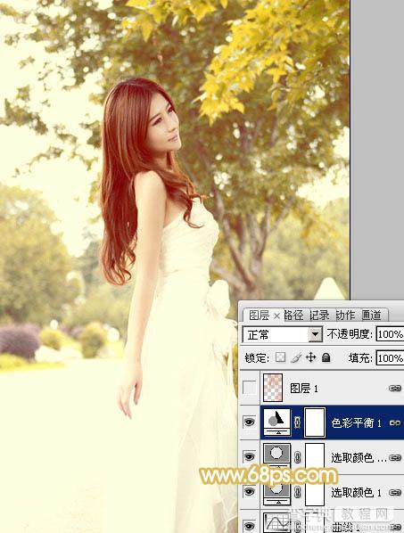 Photoshop将公园美女图片调制出柔美的秋季阳光色13