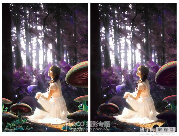 Photoshop为偏暗的树林美女图片打造出梦幻的紫色效果10