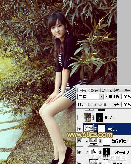 Photoshop为树林美女加上柔和的古典褐色调效果教程23