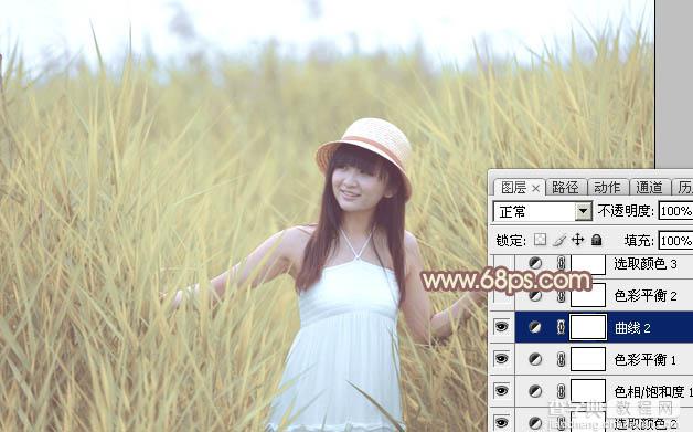 Photoshop将芦苇中的美女加上唯美的韩系淡黄色效果27