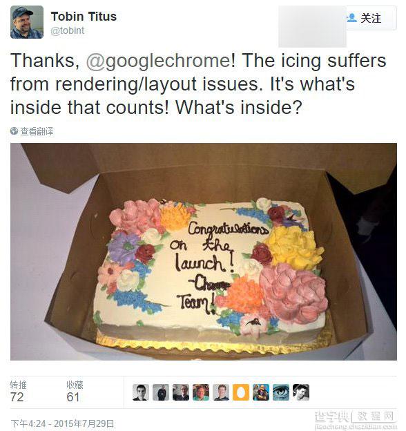 (图)谷歌Chrome浏览器向Win10 Edge浏览器送庆生蛋糕1