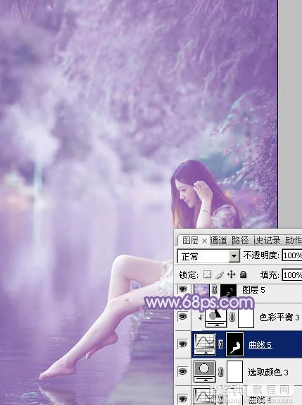 Photoshop为河岸边的美女打造出唯美的粉紫色32