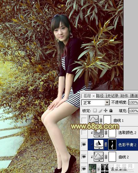 Photoshop为树林美女加上柔和的古典褐色调效果教程16