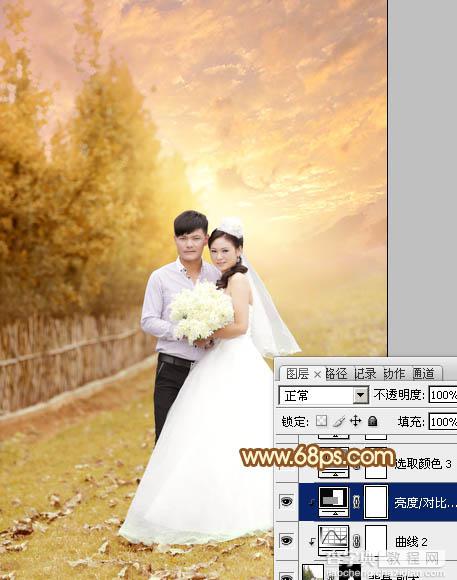 Photoshop为泛白的顺林婚片增加柔美的霞光效果教程31