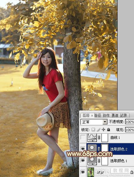 photoshop快速为树下的人物调制出柔和的秋季黄褐色7