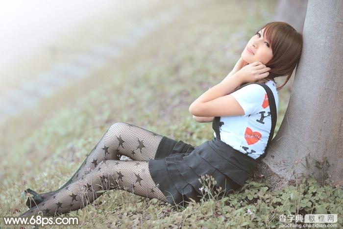 Photoshop为春季外景美女加上柔和的中性黄绿色2
