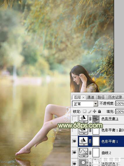 Photoshop调制出非常柔美的黄青色湖景美女图片29
