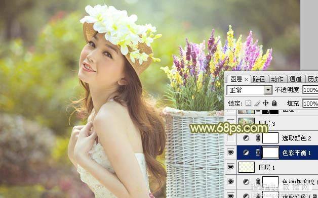 Photoshop将外景婚片调出甜美的淡调青黄色17