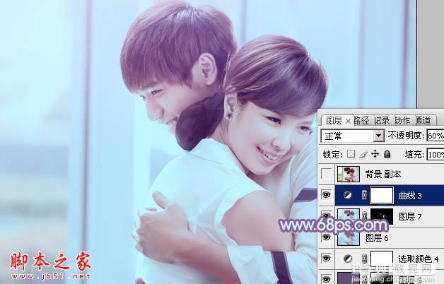 Photoshop将室内情侣图片调制出流行的韩系淡蓝色34
