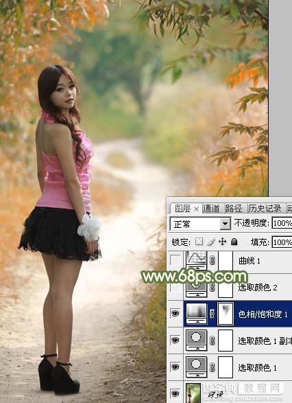 Photoshop将小树林中的美女调制出浓厚的橙绿色8