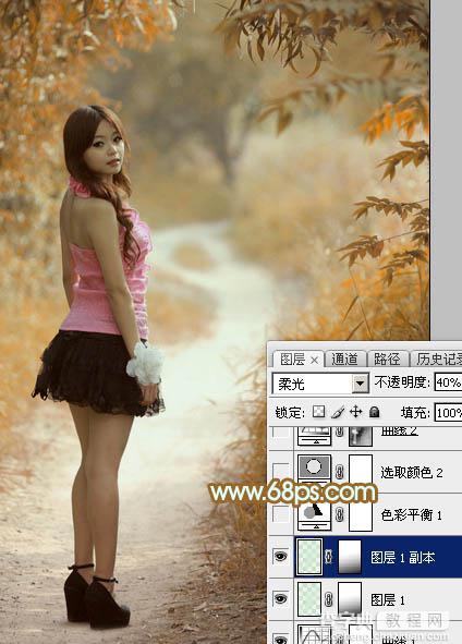 Photoshop将树景人物图片打造唯美的橙色效果13