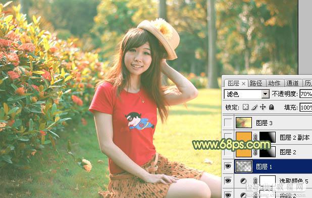 Photoshop快速为草地上的人物图片增加阳光色30
