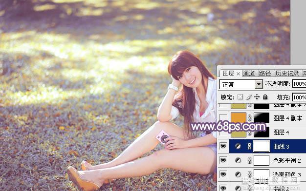 Photoshop为草地上的美女调制明快的秋季蓝黄色35