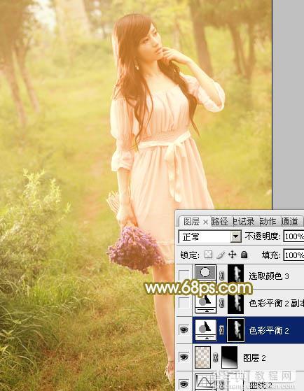 Photoshop将树林人物图片调制出朦胧的淡黄色效果24