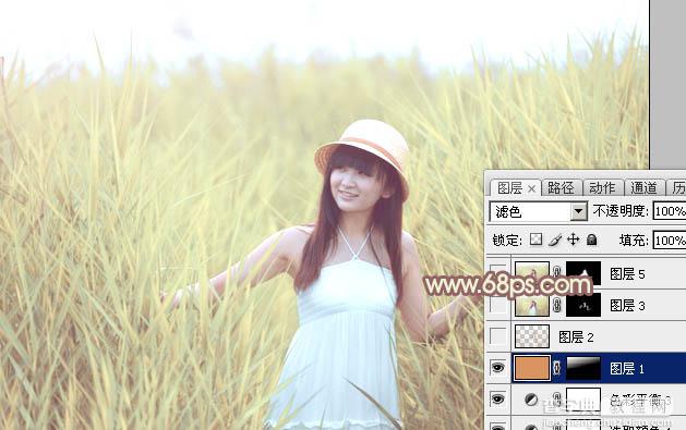 Photoshop将芦苇中的美女加上唯美的韩系淡黄色效果38