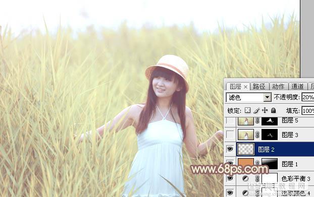 Photoshop将芦苇中的美女加上唯美的韩系淡黄色效果39