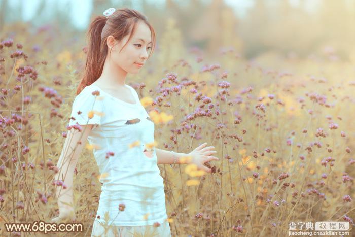 Photoshop将花草中的人物图片增加甜美的淡褐色2