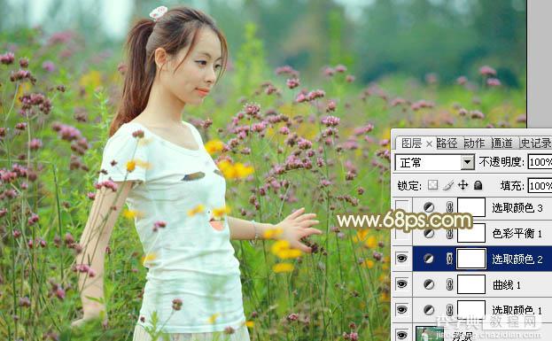 Photoshop利用Lab模式为野花中的美女加上甜美的粉色调21