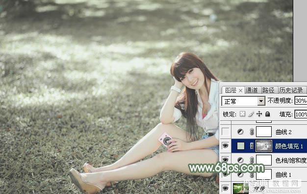 Photoshop打造唯美的淡绿色草地美女图片8