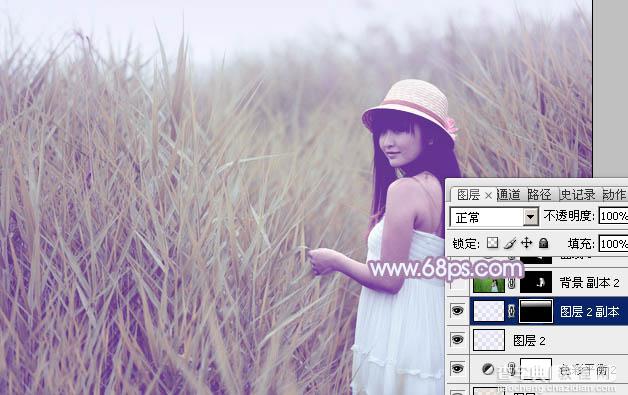 Photoshop将芦苇美女图片打造唯美的秋季冷色蓝紫色29