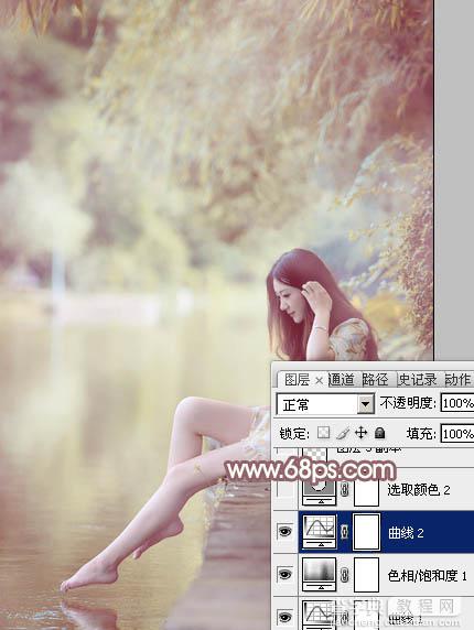 Photoshop将河景美女图片打造唯美的暖色调22
