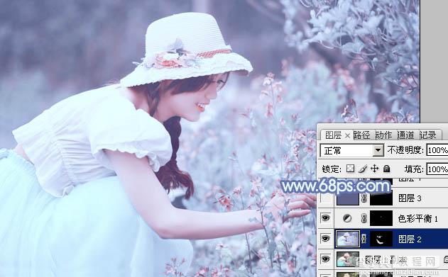 photoshop利用通道替换将花草中的美女调制出柔美的淡蓝色24