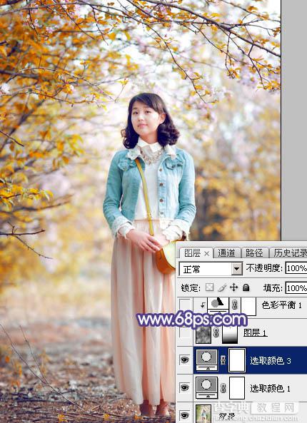Photoshop将春季花木边的人物调制出清爽鲜艳的秋季色13