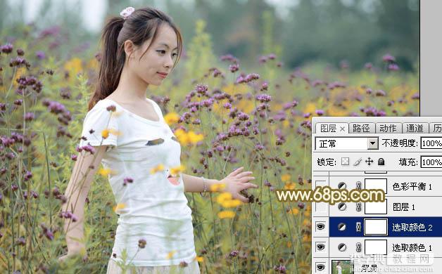 Photoshop为野花中的美女打造出唯美的粉黄色9