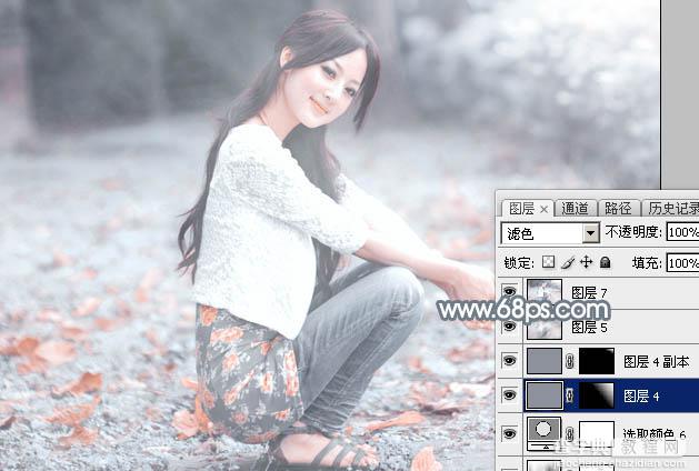 Photoshop将外景美女加上唯美的秋季淡冷色37