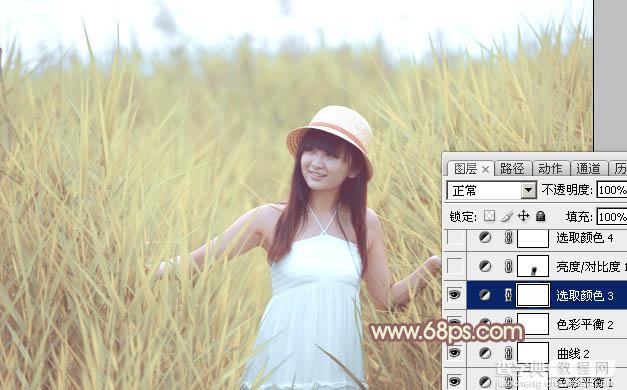 Photoshop将芦苇中的美女加上唯美的韩系淡黄色效果33