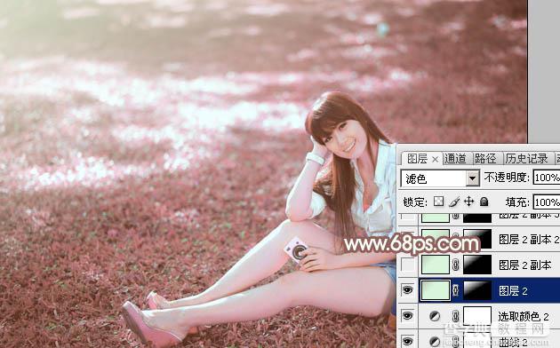Photoshop打造唯美的粉红色草地美女图片21
