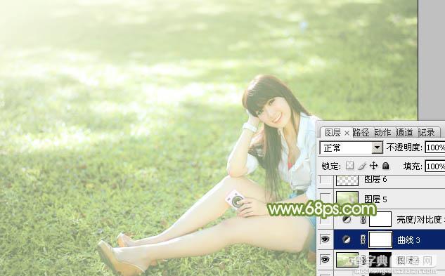 Photoshop将绿草上的美女打造出甜美的韩系淡绿色38