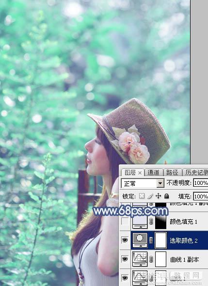 Photoshop将树景美女图片打造唯美的小清新的淡调青绿色21