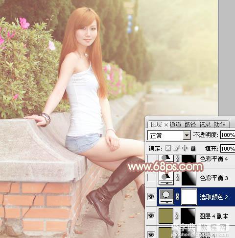 Photoshop为绿篱边的美女加上甜美的早春阳光色30
