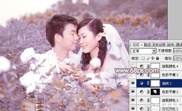 Photoshop为玫瑰园婚照调制出蓝紫中性色31