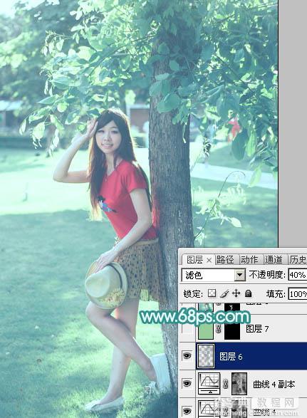 Photoshop为树荫下的美女图片加上清爽的青绿色40