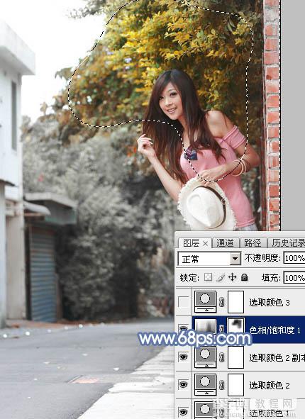 Photoshop为乡路边的美女加上柔美的中性暖色效果11